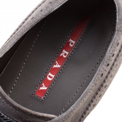 Pre Owned Prada Grey Brogue Suede Wingtip Detail Derby Sneakers Size 43.5