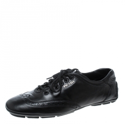 Prada Sport Black Leather Low Top Sneakers Size 41