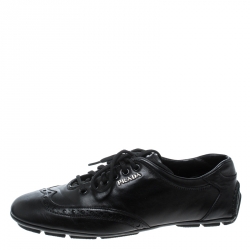 Prada Sport Black Leather Low Top Sneakers Size 41