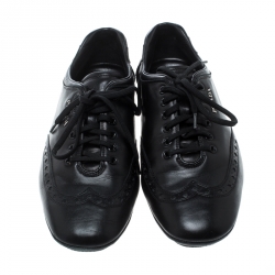 Prada Sport Black Leather Low Top Sneakers Size 41