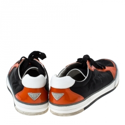 Prada Sport Black/Orange Nylon and Patent Leather Lace Up Low Top Sneakers Size 45
