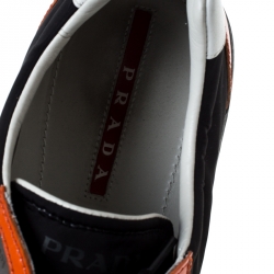 Prada Sport Black/Orange Nylon and Patent Leather Lace Up Low Top Sneakers Size 45