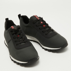 Pre Owned Prada Sport Dark Green/Black Canvas and Leather Low Top Sneakers Size 43.5