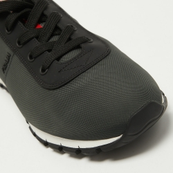 Pre Owned Prada Sport Dark Green/Black Canvas and Leather Low Top Sneakers Size 43.5