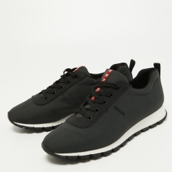 Pre Owned Prada Sport Dark Green/Black Canvas and Leather Low Top Sneakers Size 43.5