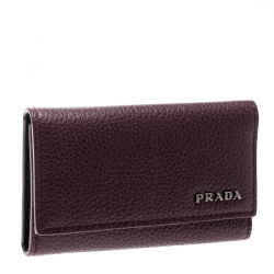 Prada Burgundy Leather 6 Key Holder