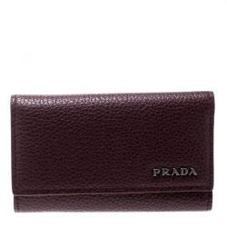 Prada Burgundy Leather 6 Key Holder Prada