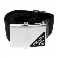 Prada Black Stretch Fabric Belt 90CM