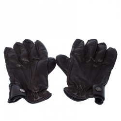 Prada Dark Brown Leather Cashmere Lining Gloves