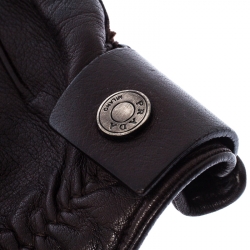 Prada Dark Brown Leather Cashmere Lining Gloves