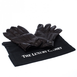 Prada Dark Brown Leather Cashmere Lining Gloves