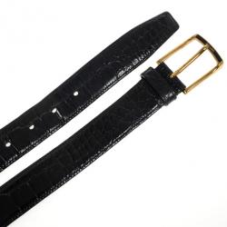 Prada Black Patent Crocodile Leather Belt 95 CM
