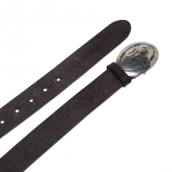 Pre Owned Prada Dark Brown Leather Logo Plague Belt 90CM