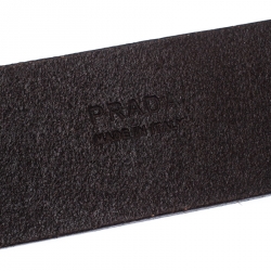 Pre Owned Prada Dark Brown Leather Logo Plague Belt 90CM
