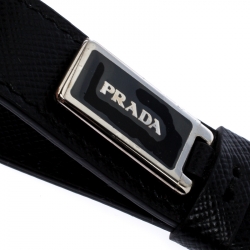 Prada Black Saffiano Leather Logo Key Chain