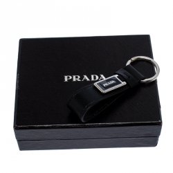 Prada Black Saffiano Leather Logo Key Chain