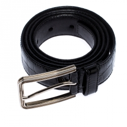 Prada Black Croc Embossed Patent Leather Buckle Belt 95CM
