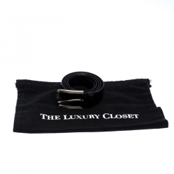 Prada Black Croc Embossed Patent Leather Buckle Belt 95CM
