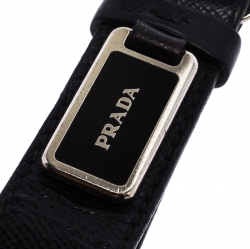 Prada Black Saffiano Leather Logo Key Chain