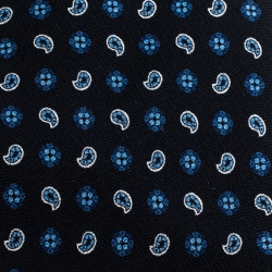 Prada Navy Blue Paisley Print Classic Silk Tie