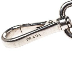 Pre Owned Prada Grey Saffiano Leather Logo Plague Key Ring