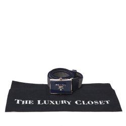 Prada Blue/Grey Woven Fabric Buckle Belt 95CM