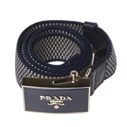 Prada Blue/Grey Woven Fabric Buckle Belt 95CM