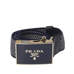 Prada Blue/Grey Woven Fabric Buckle Belt 95CM