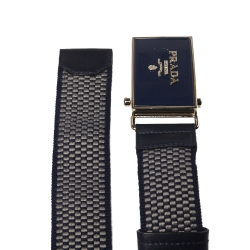 Prada Blue/Grey Woven Fabric Buckle Belt 95CM