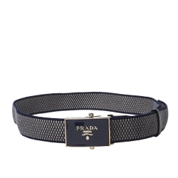 Prada Blue/Grey Woven Fabric Buckle Belt 95CM