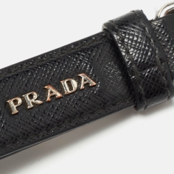Prada Black Leather Logo Key Chain 