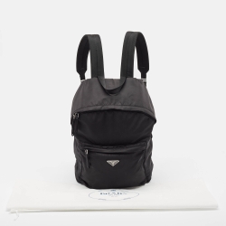 Prada Black Nylon Zip Backpack