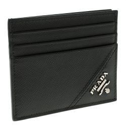 Pre Owned Prada Black Saffiano Metal Leather Card Holder