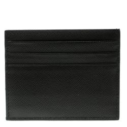Pre Owned Prada Black Saffiano Metal Leather Card Holder