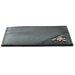 Pre Owned Prada Black Saffiano Metal Leather Card Holder