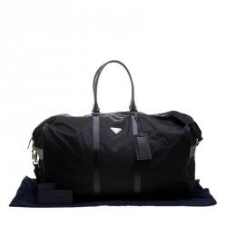 Prada Black Nylon and Saffiano Leather Trim Duffel Bag