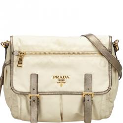 Prada Two Tone Tessuto Nylon and Leather Messenger Bag