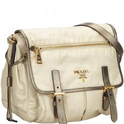 Prada Two Tone Tessuto Nylon and Leather Messenger Bag