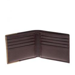 Pre Owned Prada Burgundy/Brown Saffiano Leather Bifold Wallet