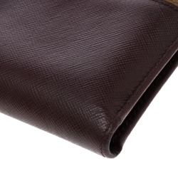 Pre Owned Prada Burgundy/Brown Saffiano Leather Bifold Wallet