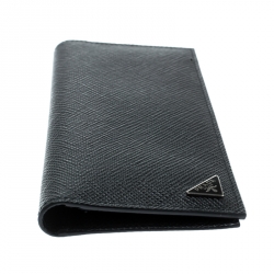 Pre Owned Prada Black Leather Bi Fold Card Holder
