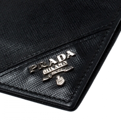 Prada Black Saffiano Leather Money Clip Bi-fold Wallet