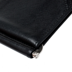 Prada Black Saffiano Leather Money Clip Bi-fold Wallet