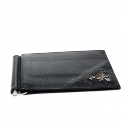 Prada Black Saffiano Leather Money Clip Bi-fold Wallet