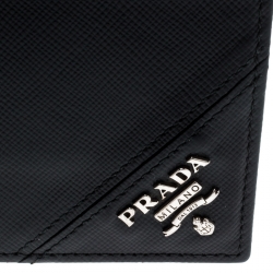 Prada Black Saffiano Leather Money Clip Bi-fold Wallet
