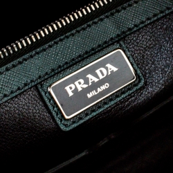 Pre Owned Prada Dark Green Leather Classic Laptop Bag