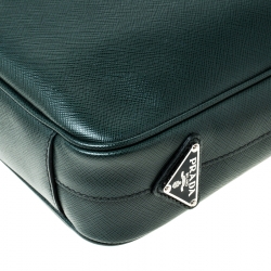 Pre Owned Prada Dark Green Leather Classic Laptop Bag