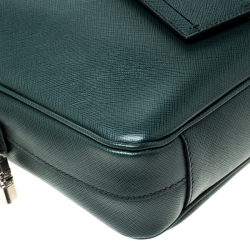 Pre Owned Prada Dark Green Leather Classic Laptop Bag