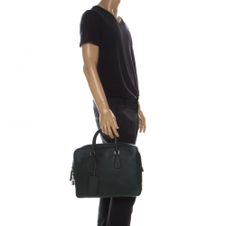 Pre Owned Prada Dark Green Leather Classic Laptop Bag