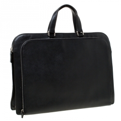 Pre Owned Prada Black Saffiano Leather Briefcase Laptop Bag